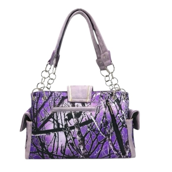 Lavender Camouflage Western Camo Rhinestone Buckle Shoulder Conceal Carry Purse - Picture 3 of 5